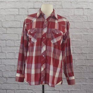 Vintage 90s Wrangler Western Plaid Pearl Snap Button Down Shirt XL